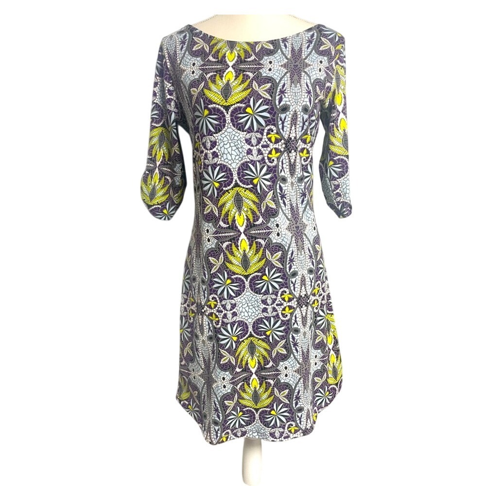Soybu Gray/Lavender Floral Patterned Dress with‎ 3/4 Sleeves Women's M